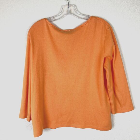 J. H. Collectibles Cardigan Sweater Size M-L Orange Cotton Knit Beaded Buttons - Picture 4 of 6